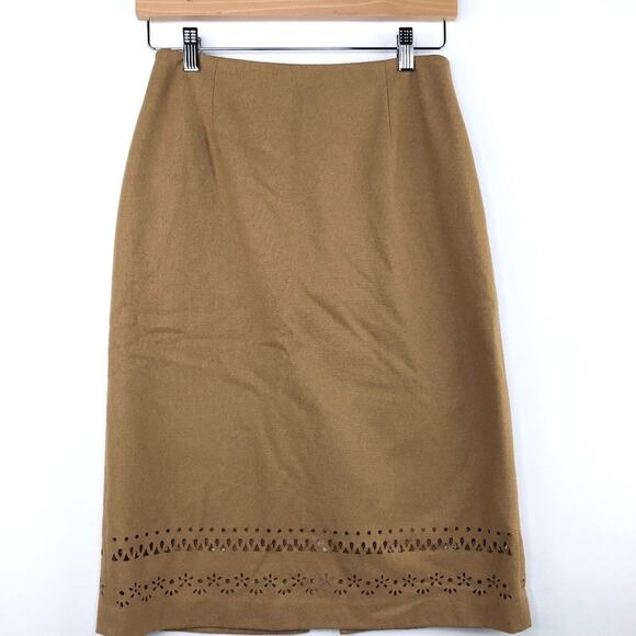 Neiman Marcus Camel Colored Laser Cut Pencil Skirt - Picture 1 of 7